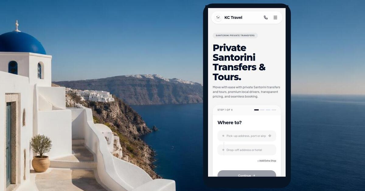 KC Travel booking screen for checking a Santorini transfer price